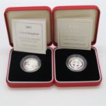 £1.00 1996 and 2003 silver Piedfort coins with certificates in cases