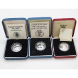 £1.00 silver proof coins 1983 1985 1988 in cases with certificates