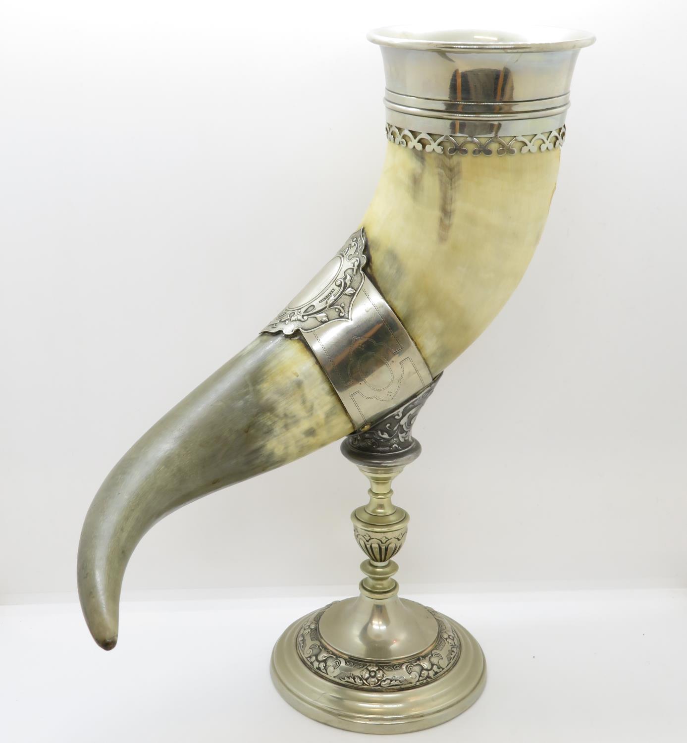 12" high silver plated ornamental drinking horn