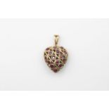 9ct reversable gemstone heart pendant with sapphires & rubies 1.7g