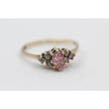 vintage 9ct gold pink & clear gemstone ring size P 2.6g