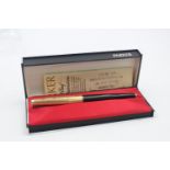 Vintage PARKER 65 Black FOUNTAIN PEN w/ Rolled Gold Cap WRITING Boxed
