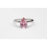 9ct white gold pink gemstone solitaire ring size P 3.8g