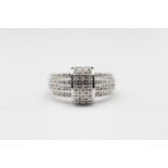 9ct White gold diamond detail statement ring size N 4.7g