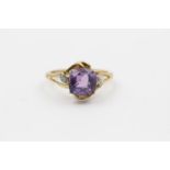 9ct gold amethyst and diamond dress ring size N 2.5g