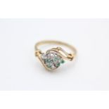 vintage 9ct gold diamond & emerald ring, missing stone size M 2.5g