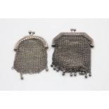 2 x Antique / Vintage Ladies .925 STERLING SILVER Chain Mail Purses Pouches 43g