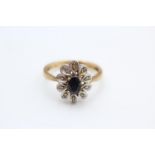 9ct gold diamond and sapphire cluster dress ring size P 3.2g