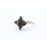 9ct gold diamond & sapphire cluster ring size S 2.6g