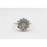9ct Gold diamond cluster ring *as seen size Q 3.3g