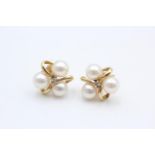 14ct gold pearl and diamond stud earrings 3.8g