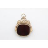 9ct gold antique gemstone swivel fob with bloodstone & carnelian 8.6g