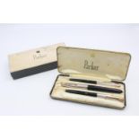 Vintage PARKER 51 Black FOUNTAIN PEN w/ Rolled Silver Cap WRITING Original Box