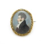 Early 19thC miniature in gold frame reverse set with hair in memoriam