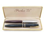 Pair of Parker 51 fountain pens - one with 14ct gold nib