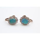 Antique low carat gold opal doublet halo set screw-back earrings