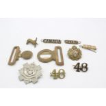 Collection of Vintage CANADIAN Military Badges & Belt Buckle Inc H.L.I Etc