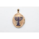 14ct Gold locket w/ menorah motif