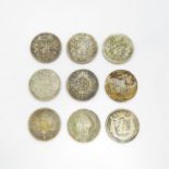 Victorian and Georgian half crowns x9 including 1817 1821 1874 x2 1878 1836 1893 and 1900