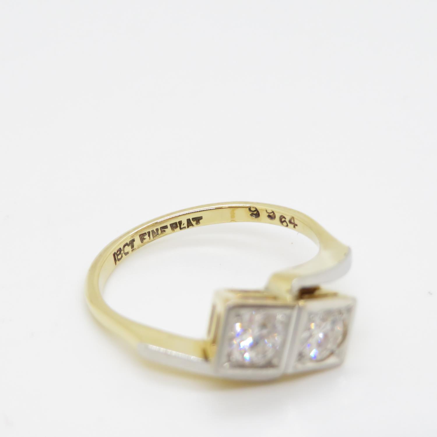 Antique 18ct two stone diamond ring each stone approx .3ct 3.48g good diamonds size M - Image 3 of 3