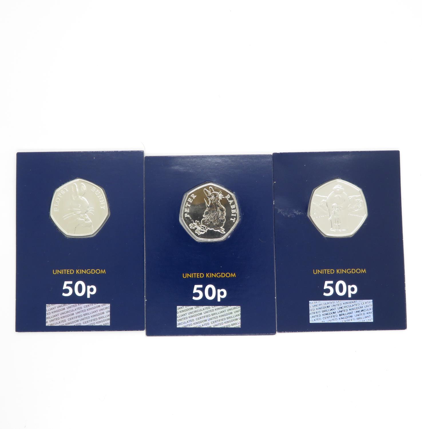 50p uncirculated 2018 Flopsy Bunny 2018 Peter Rabbit and 2019 Snowman all three in Changechecker