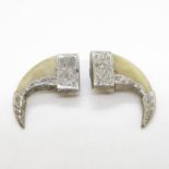 Pair of silver mounted earrings with Tiger's claws