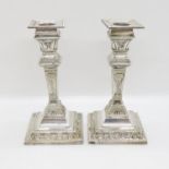 2x 6" weighted base candlesticks Sheffield HM JWR maker with stem vase and silver collar
