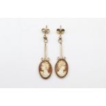 9ct gold shell cameo drop earrings