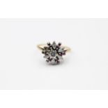 18ct gold diamond and gemstone cluster dress ring size N