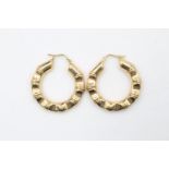 9ct gold ornate bevelled hoop earrings