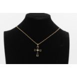 9ct gold diamond cross pendant necklace