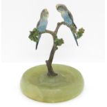 Green marble and cold painted bronze budgies