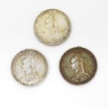 3x 1887 shillings - two very fine condition and one good - very fine