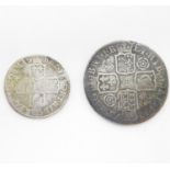 Queen Anne half crown 1712 and shilling 1708