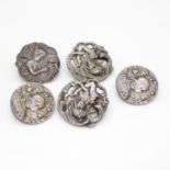 5x antique silver HM Art Nouveau buttons