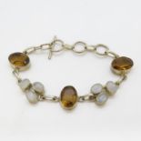 Silver moonstone and amber bracelet