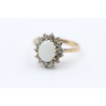 9ct gold vintage opal & cubic zirconia halo ring size N