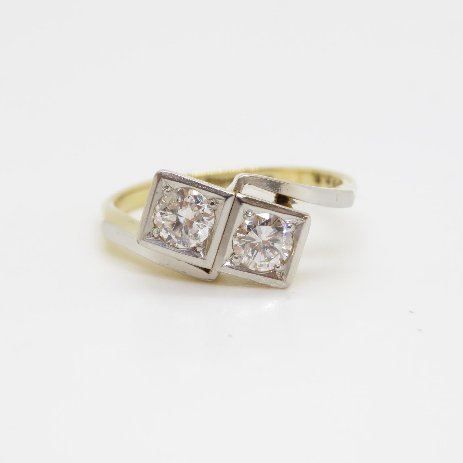 Antique 18ct two stone diamond ring each stone approx .3ct 3.48g good diamonds size M - Image 2 of 3