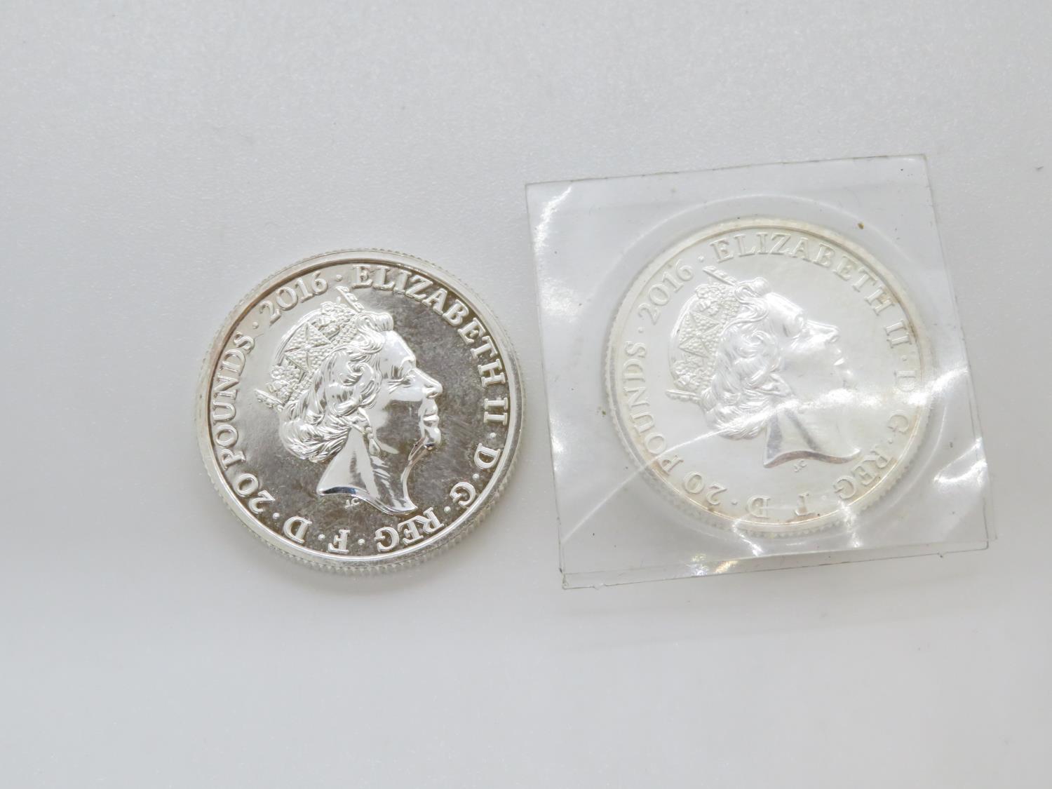 2x £20 pure silver 2016 coins - Image 2 of 2