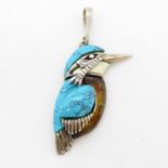 1" hummingbird pendant with silver turquoise and amber