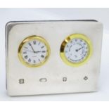 Silver framed clock and hydrometer