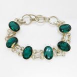 Marked silver and green stone bracelet