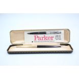 Vintage PARKER 61 Black FOUNTAIN PEN w/ Rolled Gold Cap WRITING Boxed