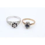 2 X 9ct Yellow & White Gold Vintage Sapphire & Diamond Dress Rings (4.9g) Size O and Size L