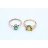 2 X 9ct Gold Vintage Gemstone Solitaire Rings Inc. Emerald (3.1g) Both size H