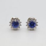 Set of 18ct platinum 950 screw back Rhapsody sapphire and diamond earrings approx .33ct each