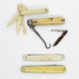 Collection of bone penknives, 1x manicure set and miniature tortoiseshell penknife