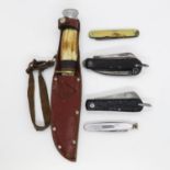 Collection of penknives including Military knife and hunting knife