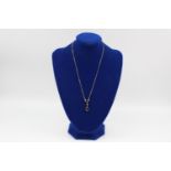 9ct Gold Vintage garnet & Seed Pearls Teardrop Pendant Necklace (3g)