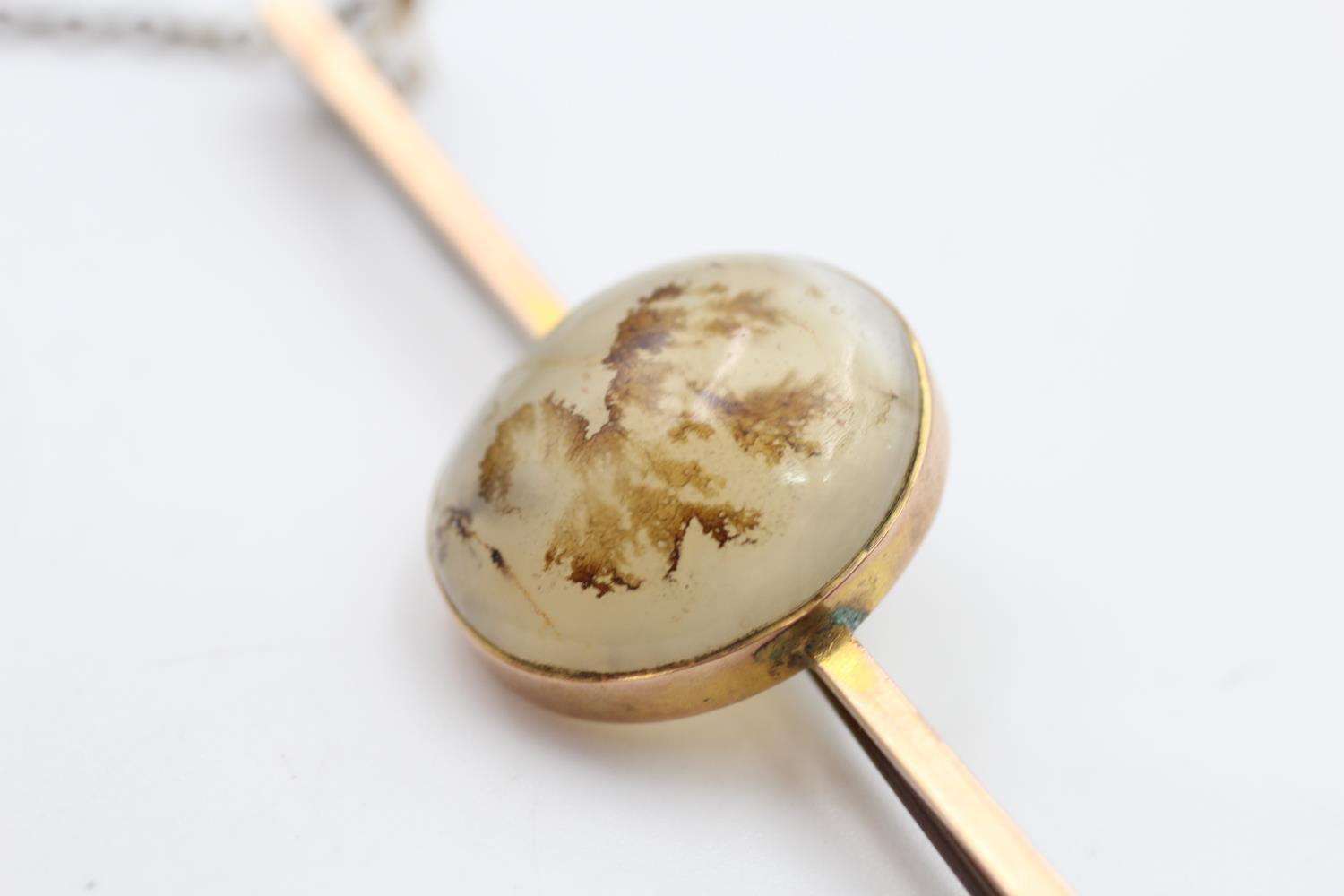 9ct Gold Antique Dendric Agate Bar Brooch (5.2g) - Image 3 of 4